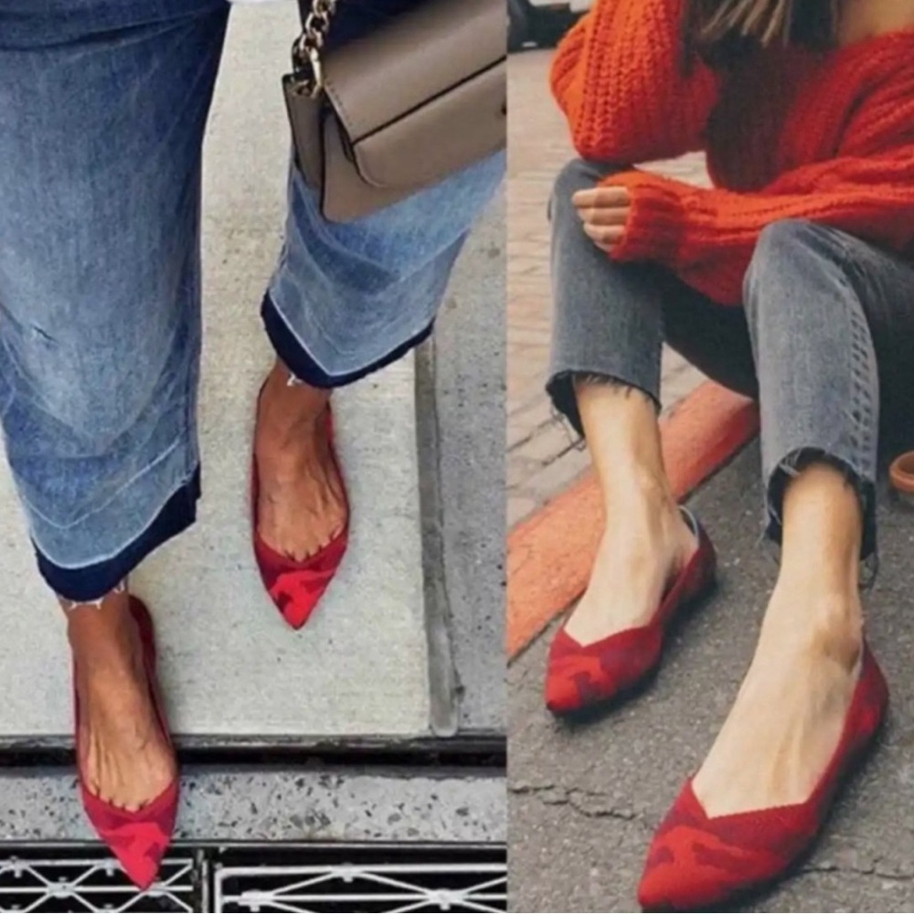 Rothy's Red Pointed Toe Flats with Subtle Camouflage - Picture 10 of 11